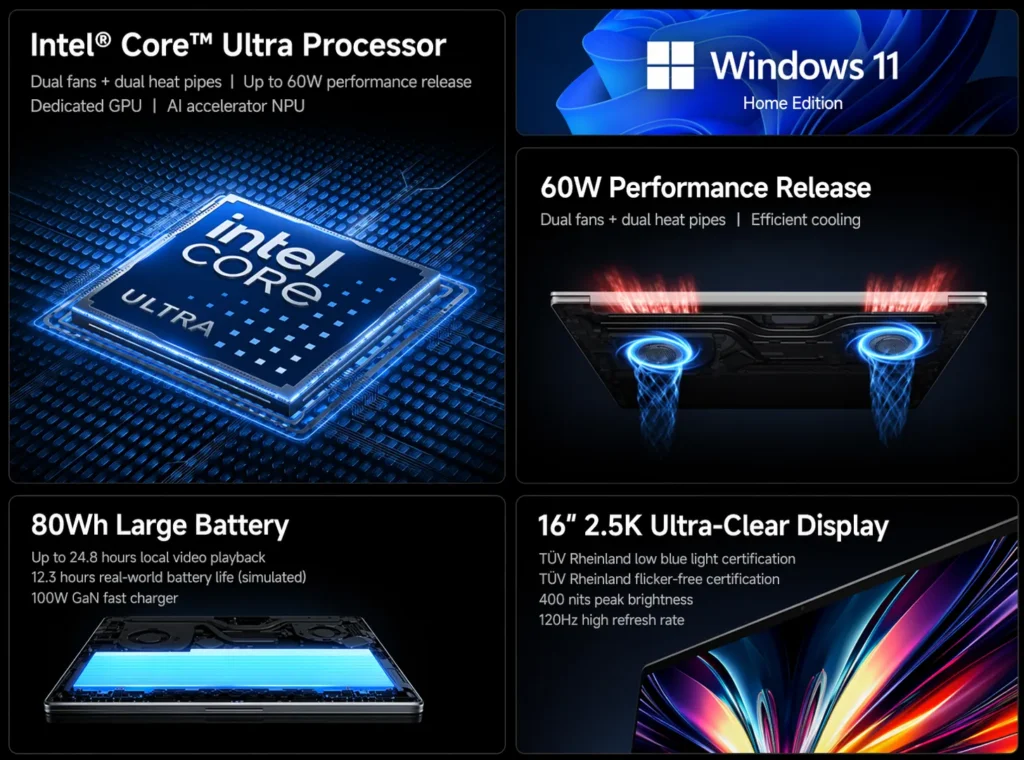 Redmi Book 2026 features including 120Hz display, battery, and cooling system