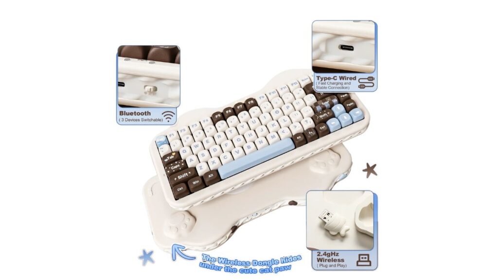 Yunzii C75 Cake Keyboard Arrives in Choco Blue With 5500mAh Battery 1 YUNZII C75 Cake mechanical keyboard showing tri-mode wireless support with Bluetooth, 2.4GHz, and USB Type-C