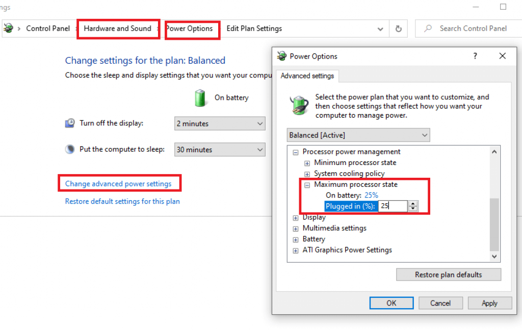 changing the system’s power management settings