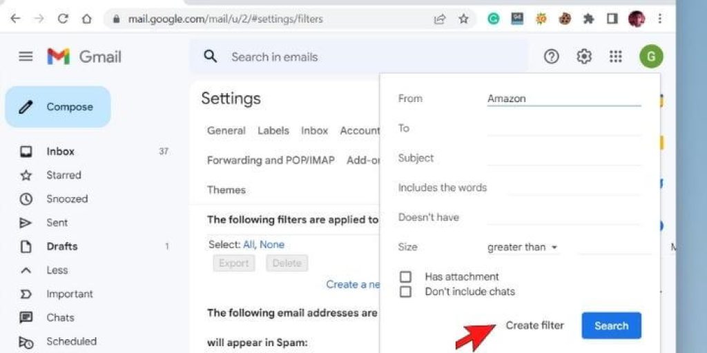 Create Filter in Gmail
