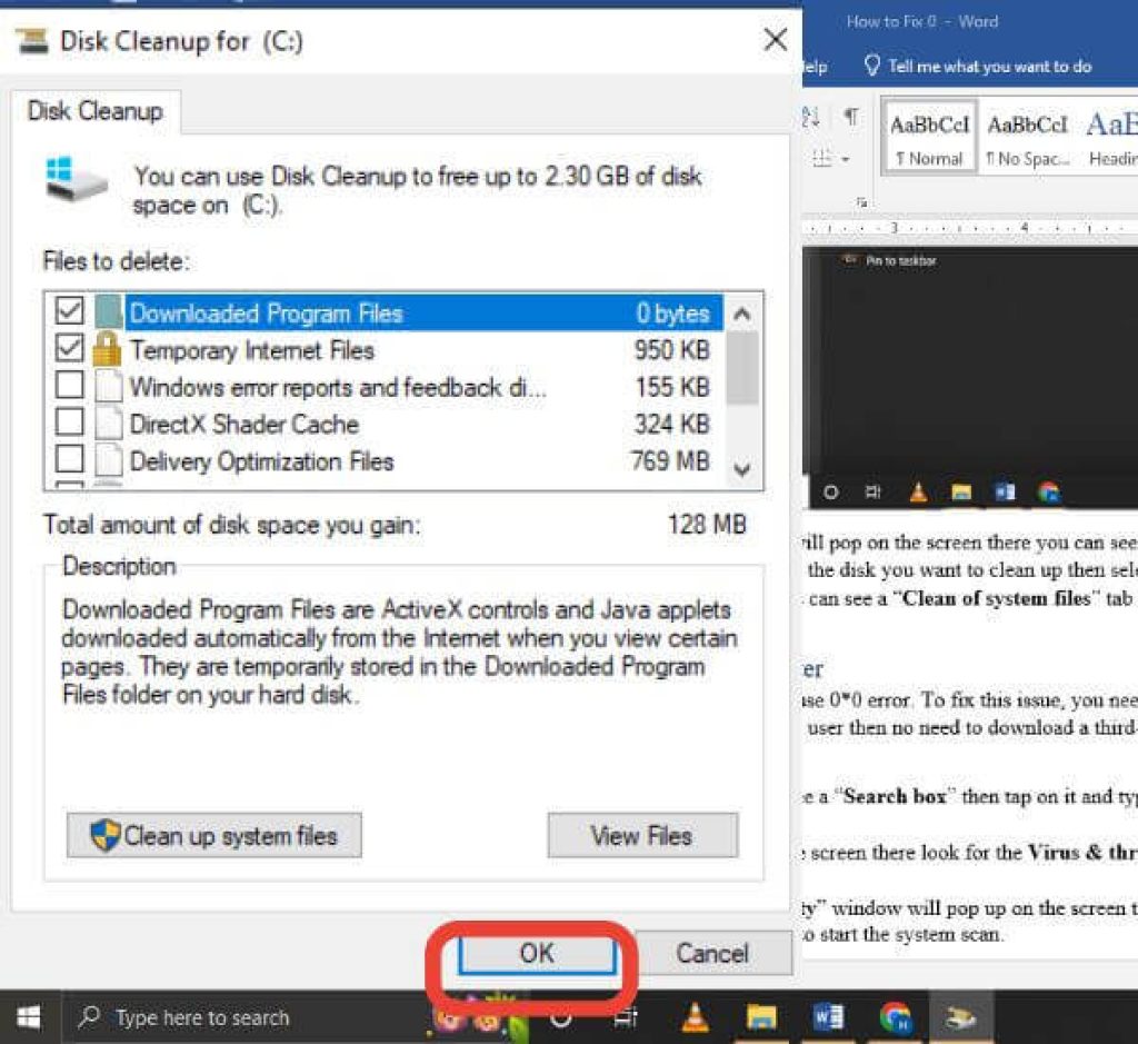 Clean of system files settings in windows