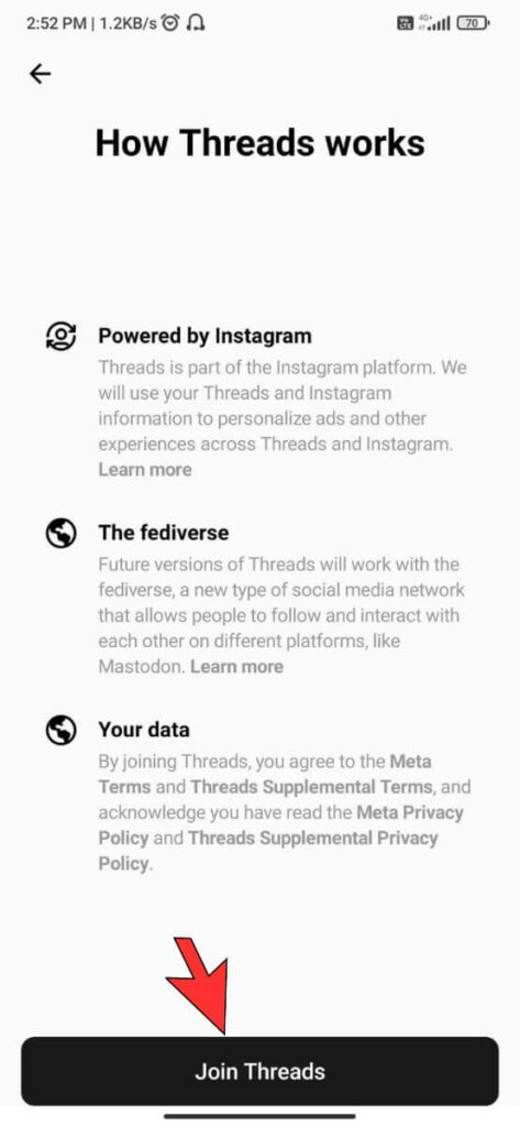 Join Threads app Using Instagram
