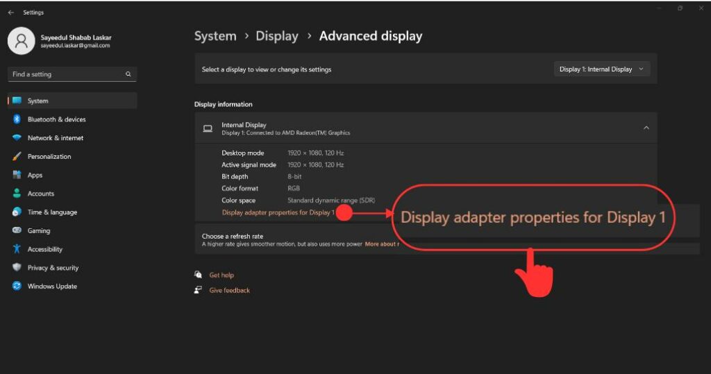 How Do I Check VRAM windows using display setting select display adapter properties 3
