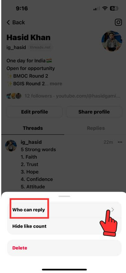 Who can Reply Settings on Threads App