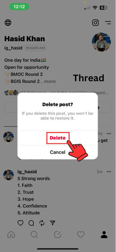 delete a thread from app on iphone 2