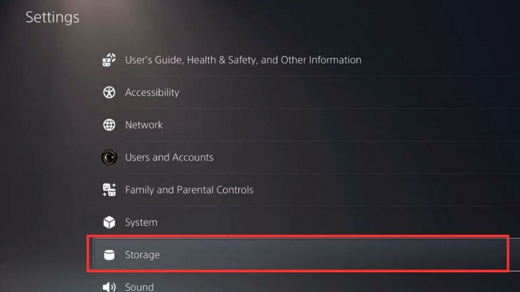 Settings icon on PS5