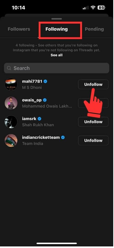 Unfollow Someone on Threads on iPhone From Following List (1)