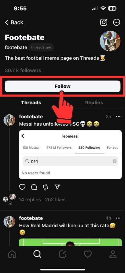 Unfollow Someone on Threads on iPhone From Search (1)