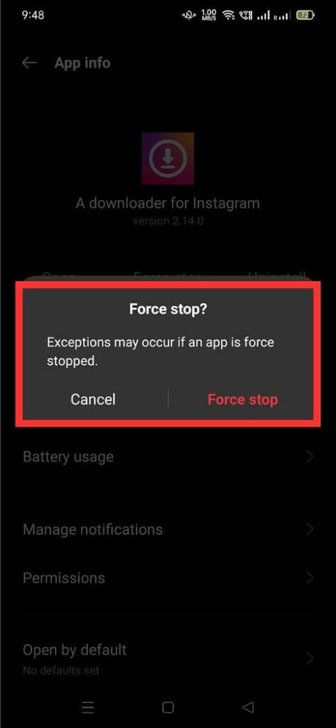 screenshot of app force stop of mobile