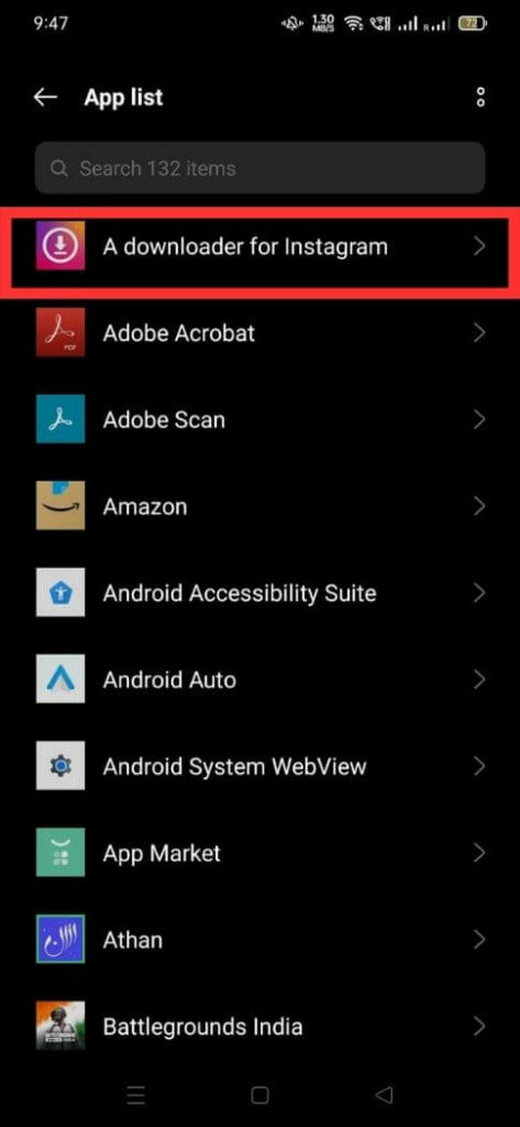 screenshot of app list of mobile