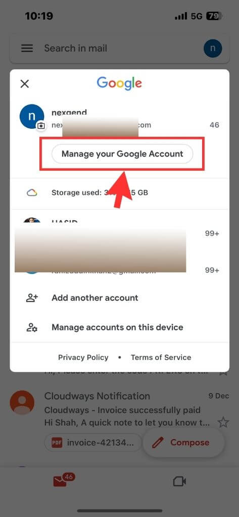 Select the google account