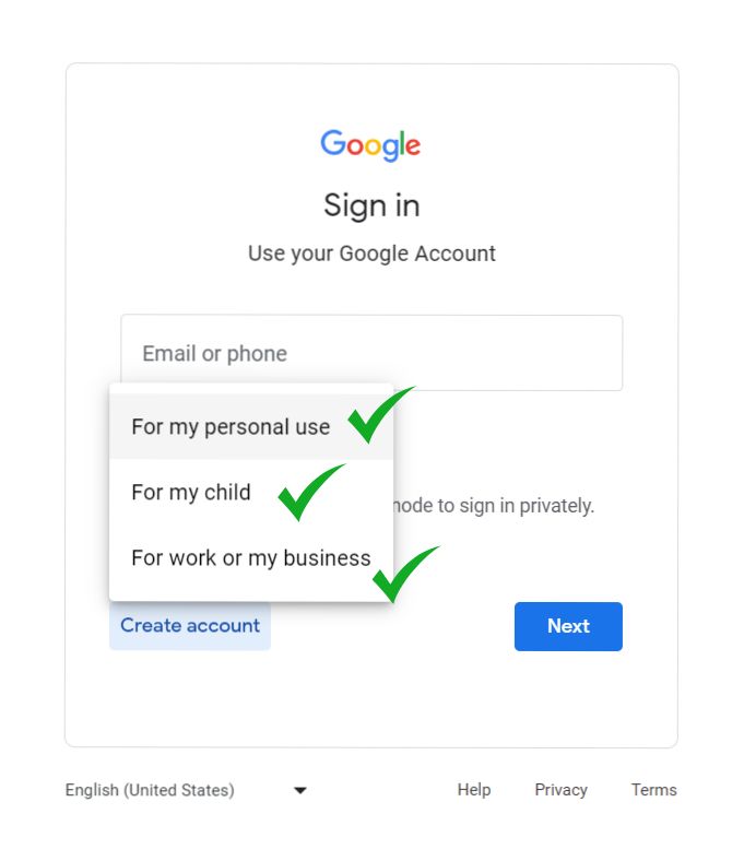 creating a Google account %E2%80%93 personal business or for children