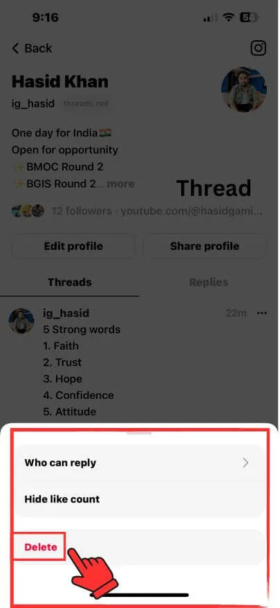 delete a thread from app on iphone