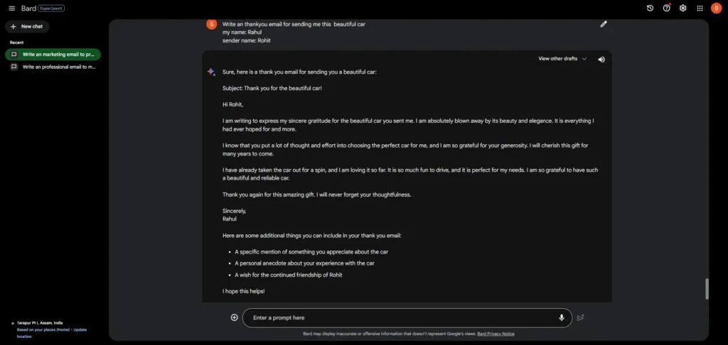 guide on how to write a thank-you email using Google Bard