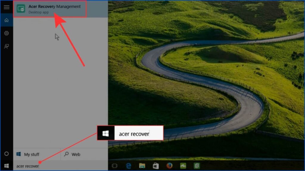 Screenshot of click on Acer Recovery Management