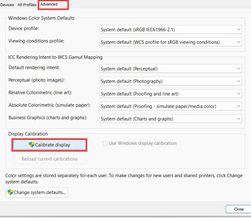 Select Calibrate Display