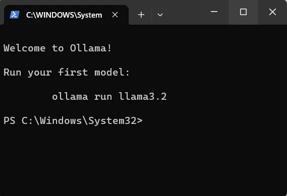 Ollama will automatically open PowerShell