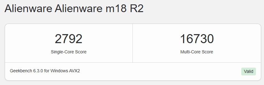 Alienware M18 R2 Gaming Laptop Benchmark