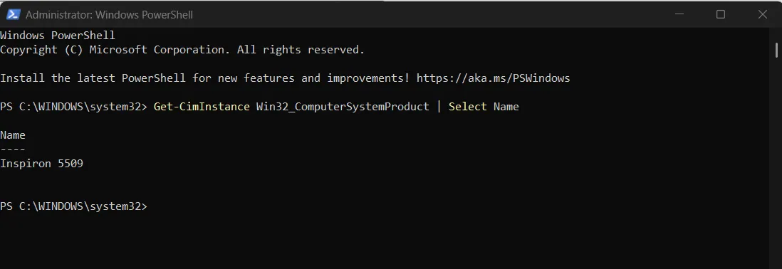 Get-CimInstance Win32_ComputerSystemProduct  Select Name