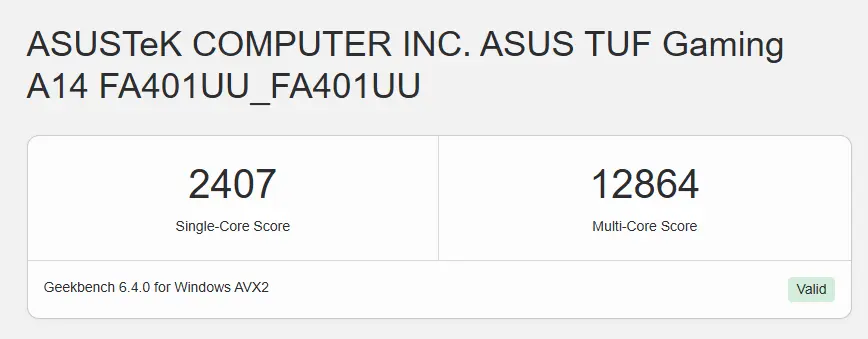 ASUS TUF Gaming A14 benchmarks