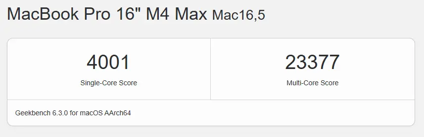 Apple MacBook Pro 16 M4 Max Benchmark