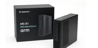 Minisforum MS-R1 Mini PC Launches with CIX P1 ARM CPU and PCIe Slot (2025) Minisforum MS-R1 Mini PC with CIX P1 ARM processor showcased under blue lighting on a dark background