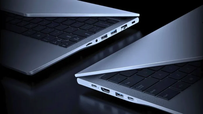 Orico lightweight AMD laptop showing aluminum body and dual USB ports