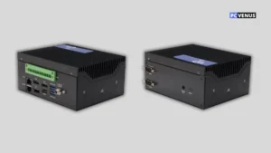 AAEON UP Xtreme ARL Edge mini PC shown in an industrial factory setup.