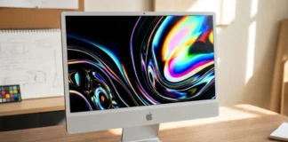 Apple Begins OLED iMac Development, 24-Inch Panel Targeted Apple 24-inch iMac displayed on a desk illustrating potential OLED panel upgrade