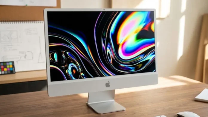 Apple 24-inch iMac displayed on a desk illustrating potential OLED panel upgrade