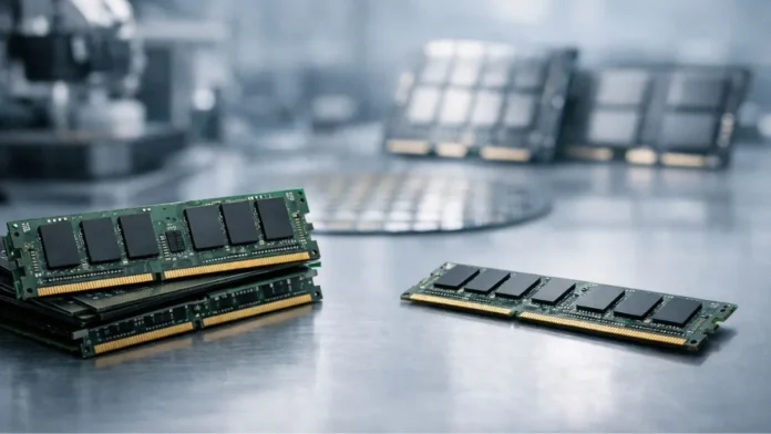 Computer RAM memory modules placed on a workbench during hardware testing