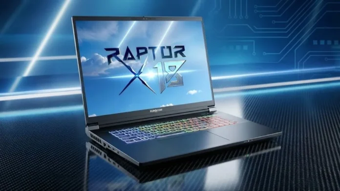 Eurocom Raptor X18 laptop featuring RTX 5090 graphics and high-end workstation design