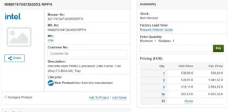 Intel Atom P6962-5 Spotted on Mouser for 5G Edge Use Intel Atom P6962-5 processor listed on Mouser with part number NN8076704736305S and pricing details