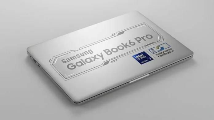 Samsung Galaxy Book6 Pro laptop showing design details and Intel Core Ultra branding ahead of official launch.