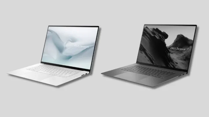 ASUS Zenbook S14 and S16 laptops shown in different color variants with slim chassis and minimalist design