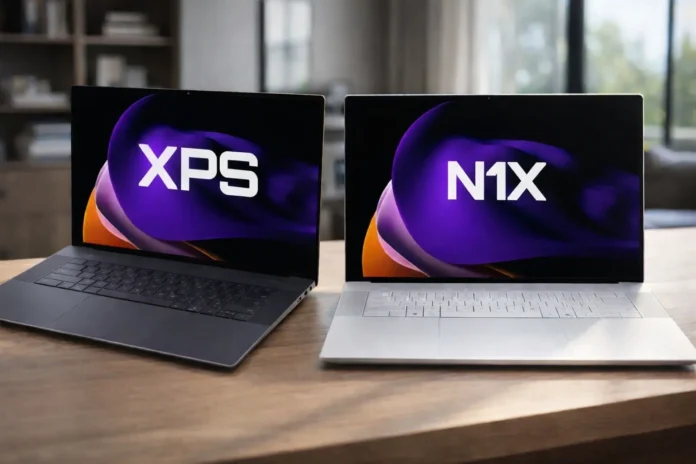 Dell XPS laptop shown alongside an NVIDIA N1X branded laptop prototype
