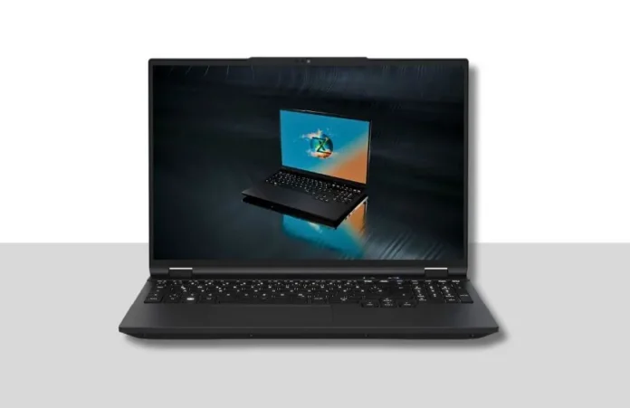 InfinityBook Max 16 Gen 10 laptop shown open from the front with the display and keyboard visible