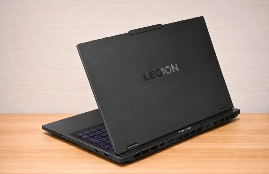 Rear angled view of Lenovo Legion 5i showing Legion branding on the lid