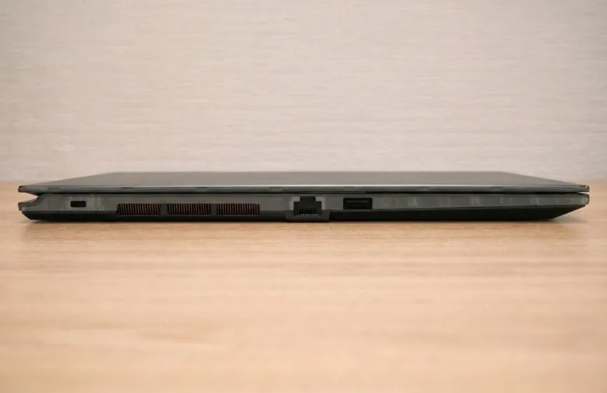 Rear side view of MSI Cyborg 17 showing exhaust vents and rear-facing ports