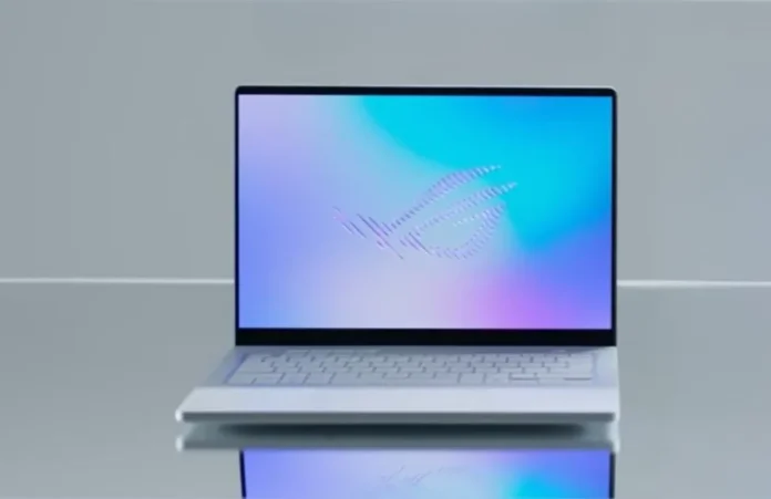 A front-facing view of the ROG Zephyrus G14 showing the display and keyboard layout.