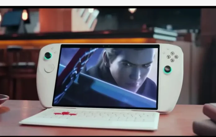 Abxylute 3D One handheld gaming device showing glasses-free 3D gameplay