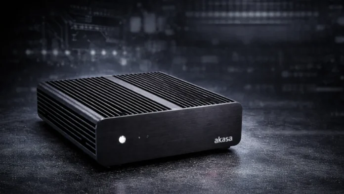 Akasa Euler CMX front view Akasa Euler CMX front panel with USB ports and power button