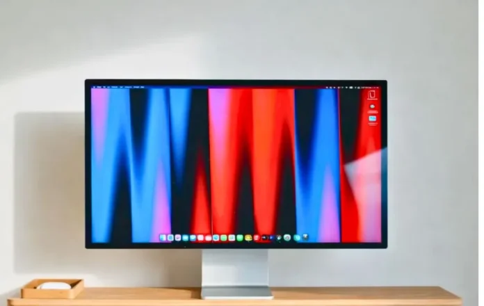 Apple Studio Display 2 shown on a desk with a wide flat-panel design