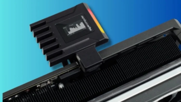 Aqua Computer AMPINEL 12V-2x6 graphics card power management type B installed on GPU power connector