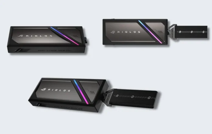 ASUS ROG Strix Aiolos external SSD enclosure with RGB lighting and removable NVMe SSD