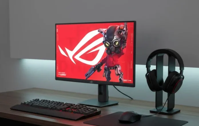 ASUS ROG Strix XG27UCG Gen 2 gaming monitor shown in a desktop setup