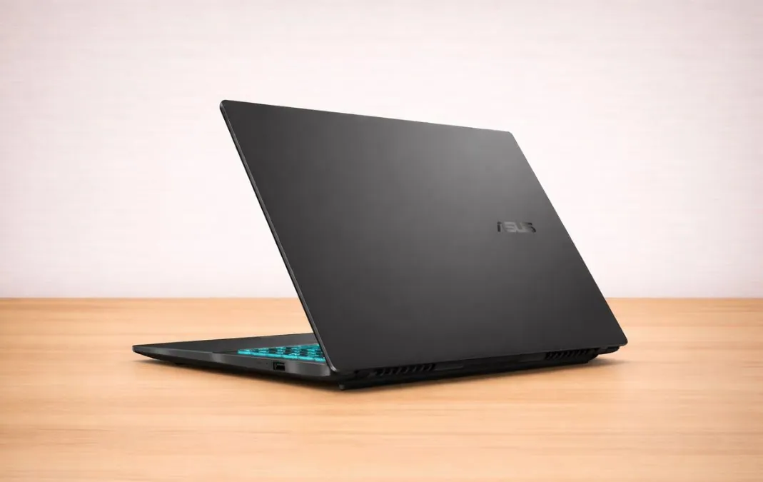 ASUS V16 gaming laptop slim side profile angled view
