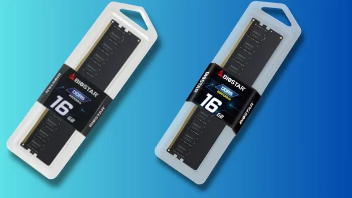BIOSTAR DDR5 16GB 5600 MT/s and 4800 MT/s memory in retail packaging