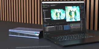 Gigabyte Aorus RTX 5060 Ti AI Box launches with Thunderbolt 5 Gigabyte Aorus RTX 5060 Ti Thunderbolt 5 external GPU connected to a laptop for high-performance graphics