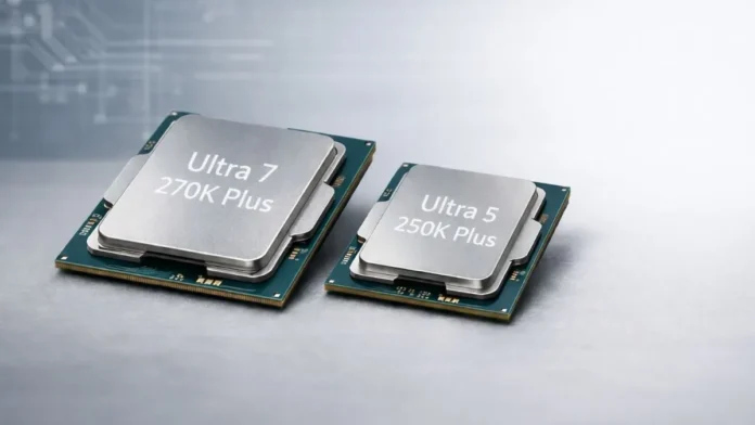 Intel Core Ultra 7 270K Plus and Core Ultra 5 250K Plus Arrow Lake desktop processors side by side